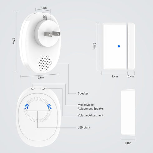 Door Chime, Wireless Door Chimes When Door Opens, Door Sensor Chime with 58 Music Prompts, 5 Volume Levels, LED Indicator and 160FT Range for Busi...