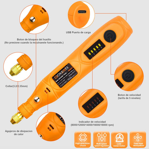 GOXAWEE Mini Cordless Rotary Tool Kit with 105pcs Accessories, USB Charging 5-Speed 18000rpm Multi-Purpose Art Craft Tool with 3.7V Li-ion Battery...