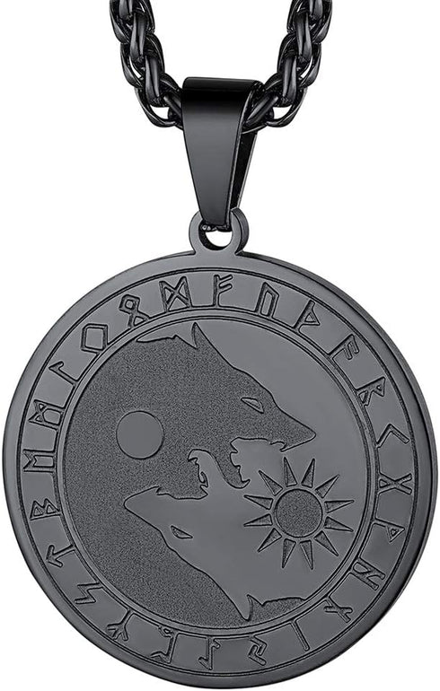 FaithHeart Norse Viking Wolf Pendant Necklace for Men/Women, Stainless Steel/18K Gold Plated Nordic Vikings Stuff Jewelry with Gift Packaging...