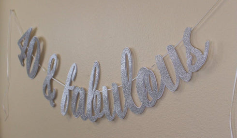 All About Details 40 & Fabulous Cursive Banner, 1set, 40th Birthday Banner (Silver)...
