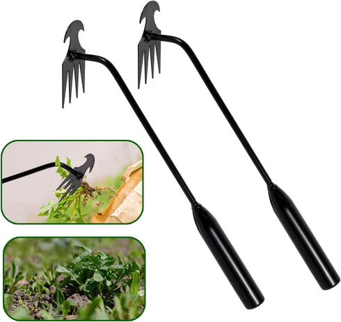 Weed Puller Tool, Premium Iron Steel Forged Weed Puller 4 Teeth Dual Purpose Weeder, Hand Weeder Tool for Gardening 2PCS (11.8 Inch)...