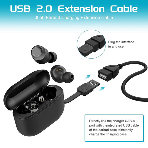 USB Extension Charger Cable Compatible with JLab Go Air Pop/Sport, JLab Epic Air ANC/Sport ANC, JLab JBuds Air/Sport/Executive/ANC/Play Gaming/Pro...