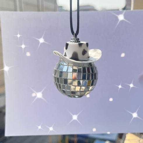 Black Cow Print Car Accessories, Car Disco Ball, Disco Ball Car Mirror Ornament, Car Mirror Hanging Accessories, Cowboy Hat Car Charm, Disco Ball ...
