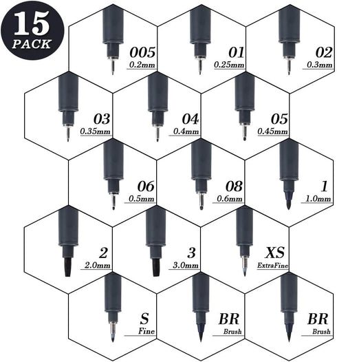 Hand Lettering Pens, 15 Pack Calligraphy Brush Pen Markers Black Ink for Beginners Writing, Lettering, Journaling, Art Drawing, Signature, Illustr...