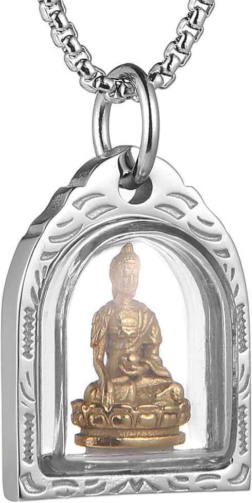 HZMAN Vintage Stainless Steel Tibetan Amitabha Buddha Pendant Mala Prayer Buddhist Necklace Lucky Amulet...