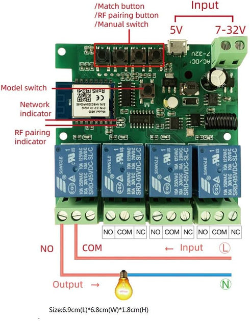 WIFI RF Relay Switch,Set to emulate both pushbutton with Inching mode and switches with Self-locking mode,WIFI remote and Voice control garage gat...