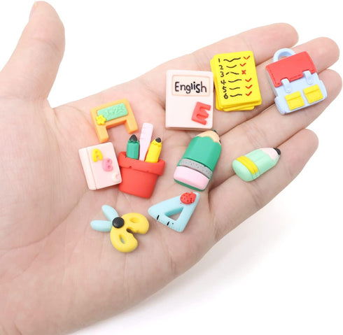 Honbay 40PCS Back to School Slime Charm Mixed Shapes School Supplies Resin Cabochons Stationery Flatback Decor for Hair Accessories Phone Case Scr...