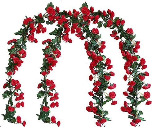 Lannu 2 Pack Artificial Rose Vine Flowers Fake Garland Ivy Flowers Silk Hanging Garland Plants for Home Wedding Party Decorations, (HOT Pink) (69h...
