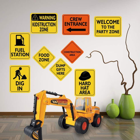 WERNNSAI Construction Party Decorations - 12 PCS Construction Signs Birthday Party Supplies for Boys Kids Truck Birthday Cutouts Traffic Road Sign...