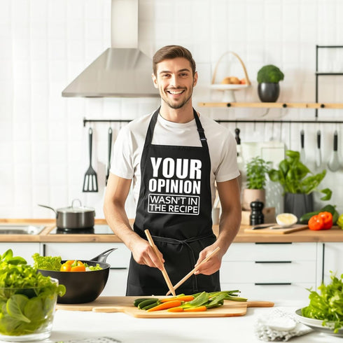 Grill Aprons for Men Funny - Your Opinion Wasn’t in the Recipe - Men’s Kitchen Chef Cooking Grilling BBQ Apron with 2 Pockets - Birthday Fathers D...