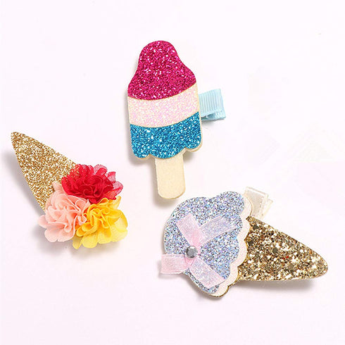 8 Pcs Baby Girls Hair Clips Ice Cream Shape Clips Glitter Sparkly Hair Bows Boutique Hair Barrettes hairpins hair accessories for Little Girls Tee...