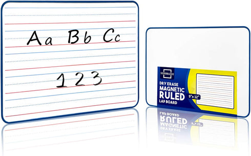 Magnetic Dry Erase Board, Double Sided 9" x 12" Small White Board, Ruled - Blank Blue Framed Mini Dry Erase Board, Portable Whiteboard for Kids, G...