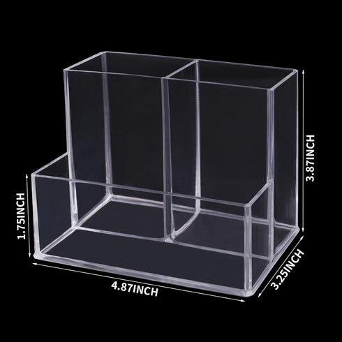 Desktop Clear Pen Holder with 3 Compartments, Acrylic Pencil Holders, Desk Organizers and Accessories...