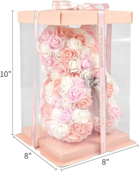 Hand Made Artificial Flowers Rose Bear Pure Color for Valentine Birthday and Mother's Day with a 10" Pink Gift Box (Multi Color-Peach Love)...