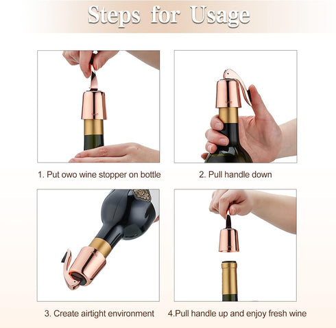 OWO Stainless Steel Wine Bottle Stopper, Reusable Wine Saver with Silicone Seal, Decorative Bottle Sealer, Keeps Fresh (Rosegold, 2 Pack)...