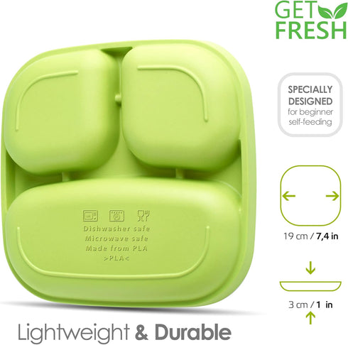 GET FRESH PLA Kids Divided Plates Set – 2-pack Melamine-Free Sectioned Plates for Kids and Toddlers – Stackable BPA-free Childrens Dinnerware Divi...