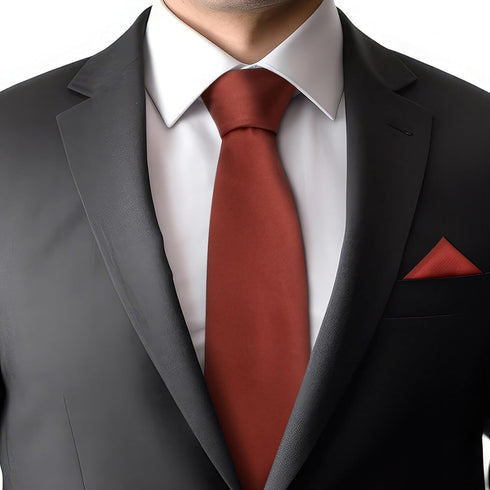 Toulite 2 Pcs Cinnamon Solid Color Tie and Handkerchief Formal Necktie and Pocket Square Set Men's Tie and Pocket Square for Weddings Groom Grooms...