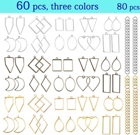 60 Pcs Bezels for Resin, Geometric Hollow Resin Frames Mold Frame Pendants Craft Open Bezels for Resin Jewelry Making, Necklaces Earrings Making S...