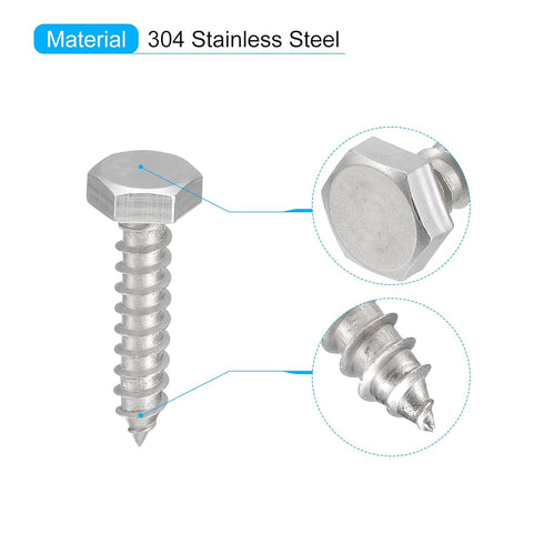 uxcell Hex Head Lag Screws Bolts, 30pcs 1/4" x 1-1/4" 304 Stainless Steel Partial Thread Wood Screws...
