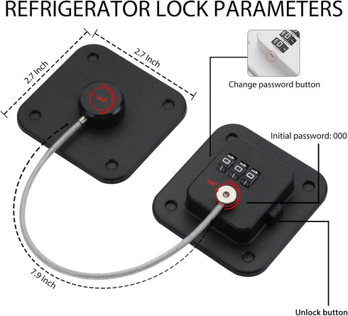 Heavy Duty Combination Refrigerator Lock (2 Pack) - Fridge Lock for Baby Safety, 3M Adhesive No Drilling (Black), for Fridge, Cabinets, Drawers, W...