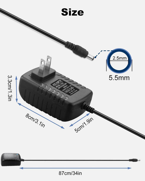 DC 12 Volt 1.5 Amp Switching Power Supply, 100-240V 50-60Hz AC to DC 12V 1.5A 18W Power Supply Adapter with 5.5mm x 2.5mm DC Outlet Plug, and 10 M...