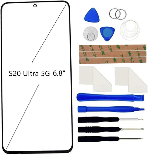 Front Screen Glass Outer Panel Lens Replacement +OCA Repair Tools Kit Compatible with Galaxy S20 Ultra 5G G988 G988B G988U 6.8inch Black Adhesive...