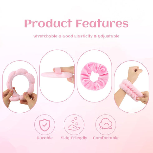 7Pcs Puffy Spa Headband and Wristband Set Skincare Headband for Washing Face Scrunchies Powder Puffs Sponge Spa Makeup Headband Puffy Headband Ter...