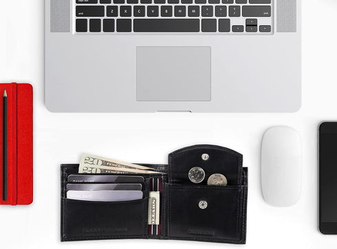 Tommy Hilfiger Men's Leather Slim Bifold Wallet with Coin Pocket...