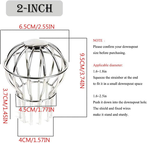 11Pcs Gutter Guard Downspout Leaf Filter Set, 2 Inch 304 Stainless Steel Seeds Debris Down Pipe Gutter Balloon Guard Filter Strainer Gutter Protec...