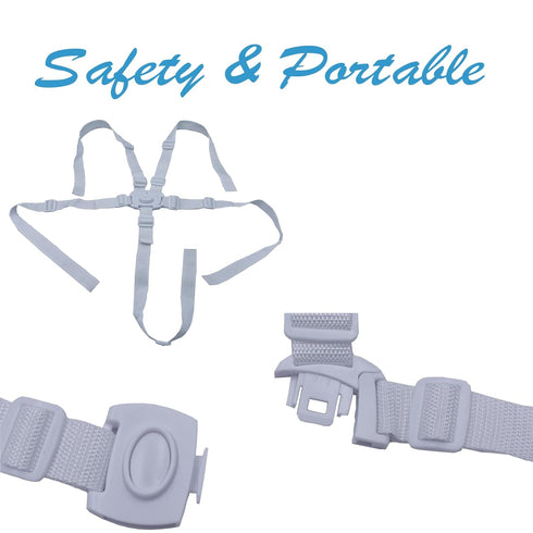 White 5 Point Harness Seat Belt Stroller Harness Safety Harness Belt, Adjustable Harness Strap for High Chair and Pushchair, Universal 5 Point Har...