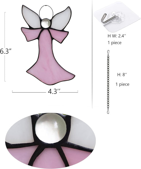 Pink Angel Stained Glass Window Hangings Tiffany Style Gift Gifts for Nurse,Memorial Remembrance Sympathy (6.3"×4.3")...
