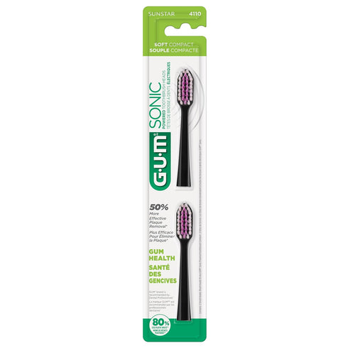 GUM Sonic Powered Toothbrush Refills, Tapered Bristles Clean Below The Gumline, Black 2ct. (Pack of 2)...
