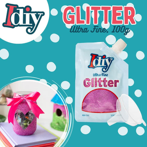 iDIY Ultra Fine Glitter (100g, 3.5 oz Pouch) w Easy-Pour Bag & Funnel-Raspberry Pink Extra Fine-Non-Toxic, DIY Arts & Crafts, School Projects, Fes...