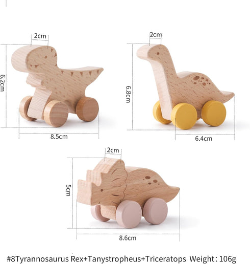 Wooden Dinosaur Cars Montessori Toys for Babies Baby Push Car Toys Wooden Toy Vehicles Development and Infant Grasping Montessori Toys(3PCS)...