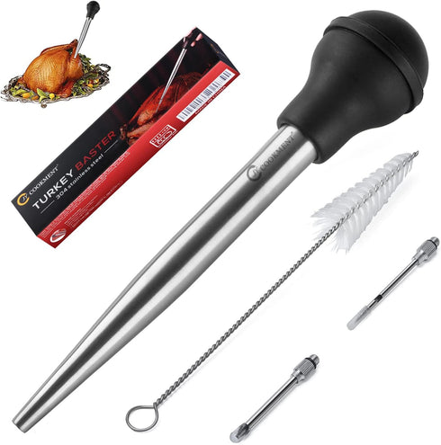 JY COOKMENT Stainless Steel Turkey Baster Baster Syringe for Cooking Meat Injector Set with 2 Marinade Needles 1 Cleaning Brush for Home Baking Ki...