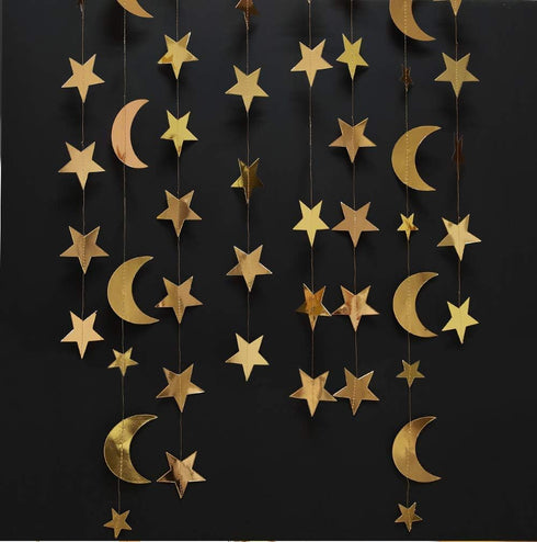 Decor365 Gold Moon Star Garland Ramadan Decorations Hanging Twinkle Little Star Two The Moon Birthday Party Decoration Graduation Decor Starry New...