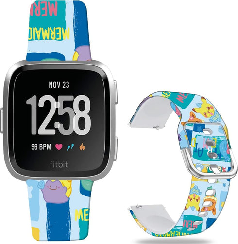 Pikacu Mermaid Fish Bands Compatible with Fitbit Fitbit Versa 2/Versa/Versa Lite/Versa SE Band Fancy Soft Sport Silicone Cartoon Holiday Strap Men...