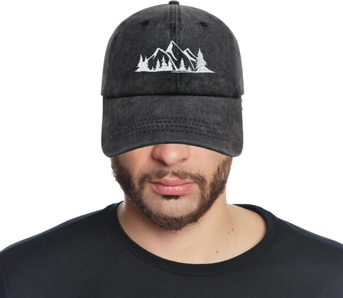 Mountain Trees Hat for Men Women, Funny Adjustable Embroidered Cotton Hiking Camping Explore Outdoor Baseball Cap...