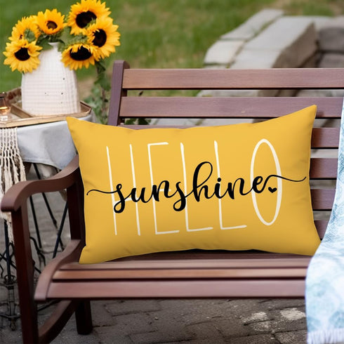 RABUSOFA Outdoor Waterproof Pillows Decorative Throw Pillows,12x20 Inch Patio Hello Sunshine Summer Pillow Covers,Yellow Waterproof Pillow Cases f...