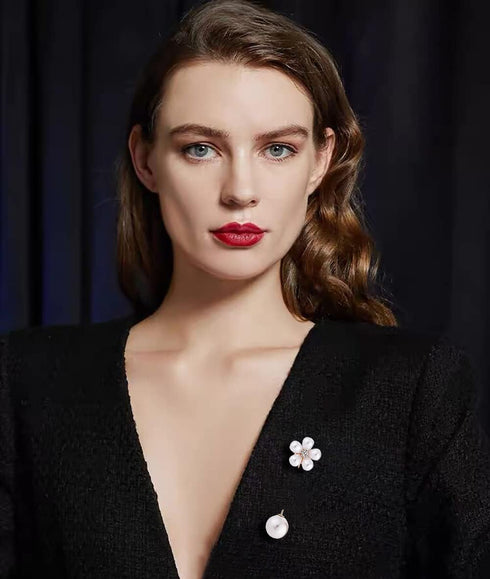 Faux Pearls Flower Lapel Stick Brooch Pin for Women Girls Crystal Cubic Zirconia Floral Pins Scarves Hat Suit Cardigan Tuxedo Tie Corsage Brooches...