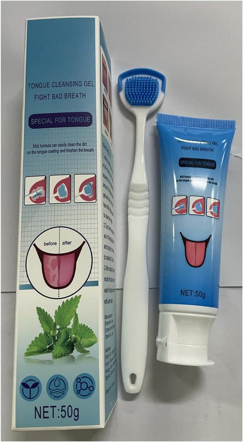 Oral Hygiene Brush & Tongue Cleansing Gel, Probiotic Tongue Cleaning Gel Set,Tongue Cleaning Paste, Maintain Oral Health (2pcs-Mint&Peach)...