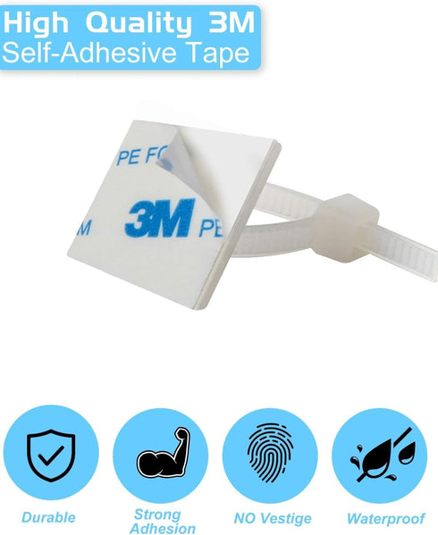 3/4" Zip Tie Mounts - 60 PCS Self Adhesive Cable Tie Mounts Wire Cable Anchors Squares Holders for Cable Management Outdoor Indoor (White, 60PCS- ...