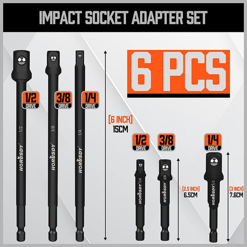 HORUSDY 6-Piece Impact Grade Power Drill Sockets Adapter Sets, 3-Inch and 6-Inch Hex Shank Impact Driver Socket Adapter, Socket to Drill Adapter 1...