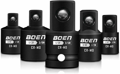 BOEN 5 Piece Impact Socket Adapter Set and Reducer Set, Standard SAE, 1/4", 3/8", 1/2" Drive Socket Adapter Set, CR-MO Steel Impact Adapter Conver...