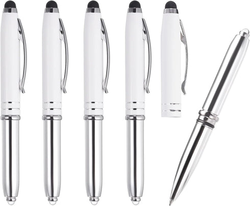 PATIKIL Ballpoint Pen with Stylus Tip and LED Flashlight, 5 Pack 3 in 1 Metal Pen Black Ink 1.0mm Medium Point Stylus Pen for Touch Screens, White...
