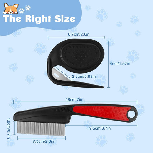 2PCS Flea Comb-Pet Knotting Comb, Tick Comb for Long Haired Pets- Remove Clumps Stainless Fine Tooth Dog Eye Comb Tear Stain Comb for Small Dogs C...
