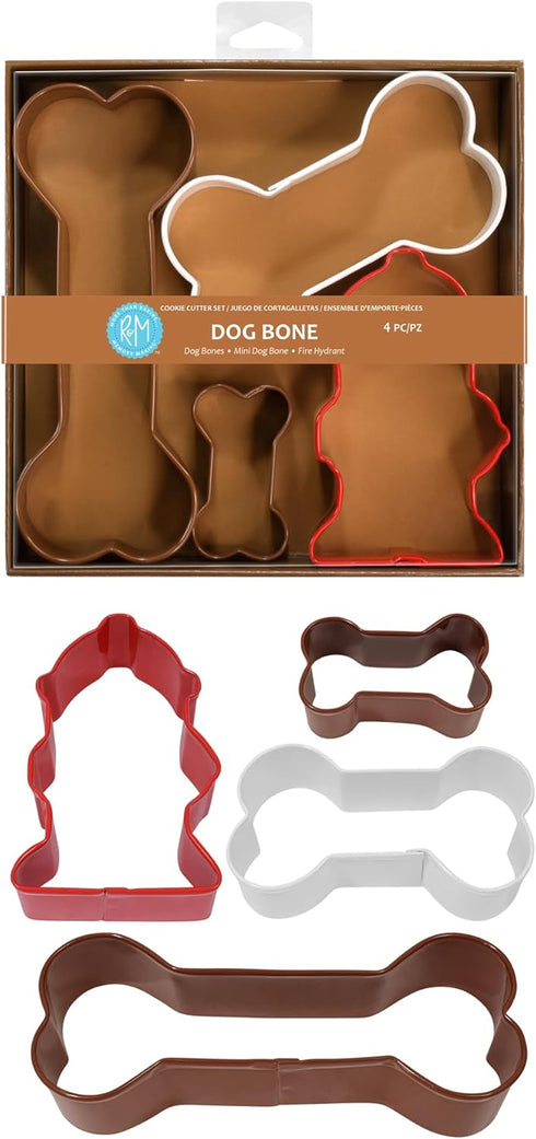 R&M International Dog Bone Cookie Cutters, Assorted Bones and Fire Hydrant, 4-Piece Set...