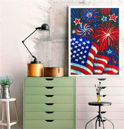 DIY 4 Th of July Diamond Painting Kits For Adults Patriotic,Diamond Art by Number Kit Celebrate American Flag Crystal Embroidery Beginner Arts Ful...