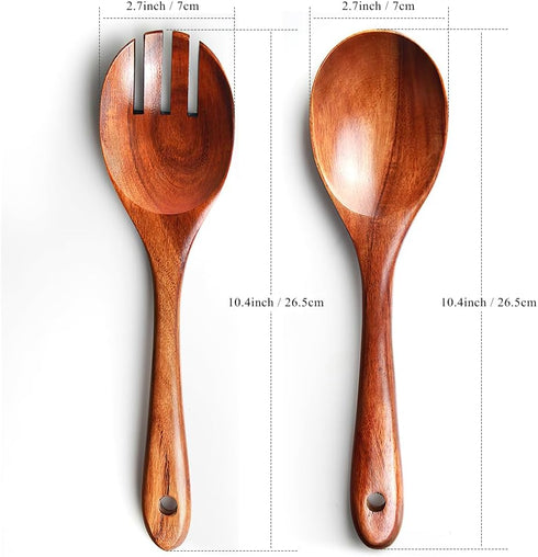 Salad Servers,Wooden Salad Tongs,10.2in Serving Utensils Set,Acacia Salad Spoon and Fork Set Long Handle Salad Server Set Wood Serving Utensils...