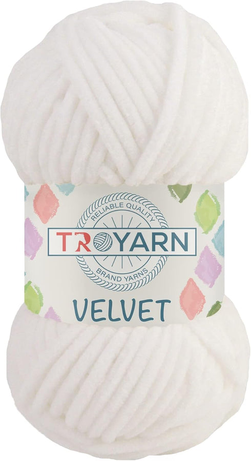 Velvet Chenille Baby Blanket Yarn Amigurumi Yarn for Crocheting and Knitting Super Bulky 100 gr (132 yds) (10101 - White)...